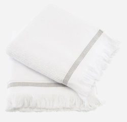 Meraki Håndklæde Hvid m. grå striber 50x100cm.,2 stk.