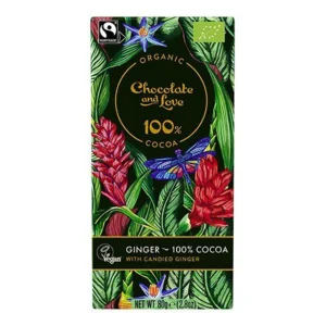 Chocolate and Love Chokolade 100% kakao med kandiseret ingefær Ø, 80g