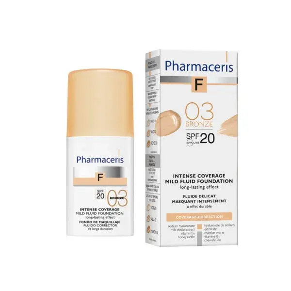 Pharmaceris F Intensivt dækkende foundation Alle hudtyper hermed følsom hud, SPF 20. Bronze 03, 30ml