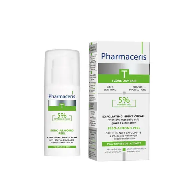 Pharmaceris T Sebo-Almond Peel Eksfolierende natcreme 5 % mandelsyre 1 etape af eksfoliering, 50ml