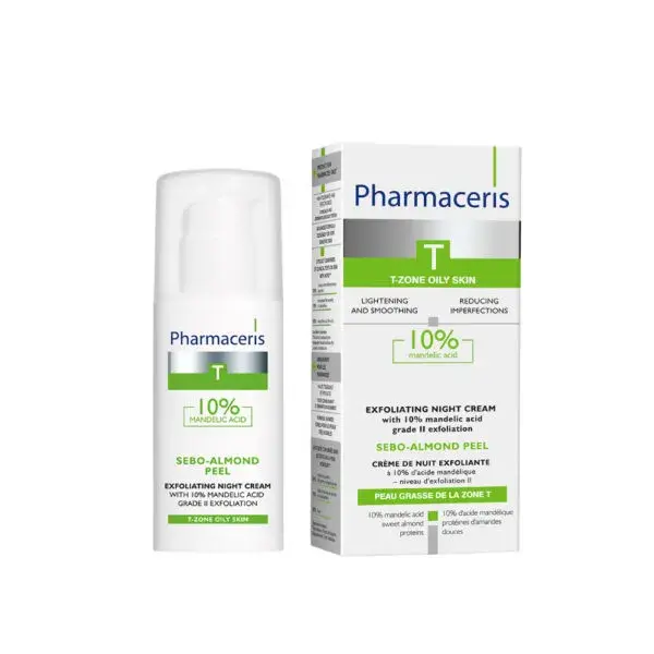 Pharmaceris T Sebo-Almond Peel Eksfolierende natcreme 10 % mandelsyre 2 etaper af eksfoliering, 50ml