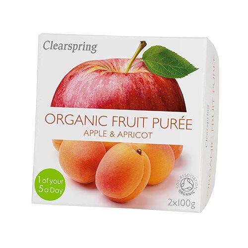 Se Clearspring Frugtpuré abrikos, æble Ø, 200g hos Ren-velvaereshop.dk