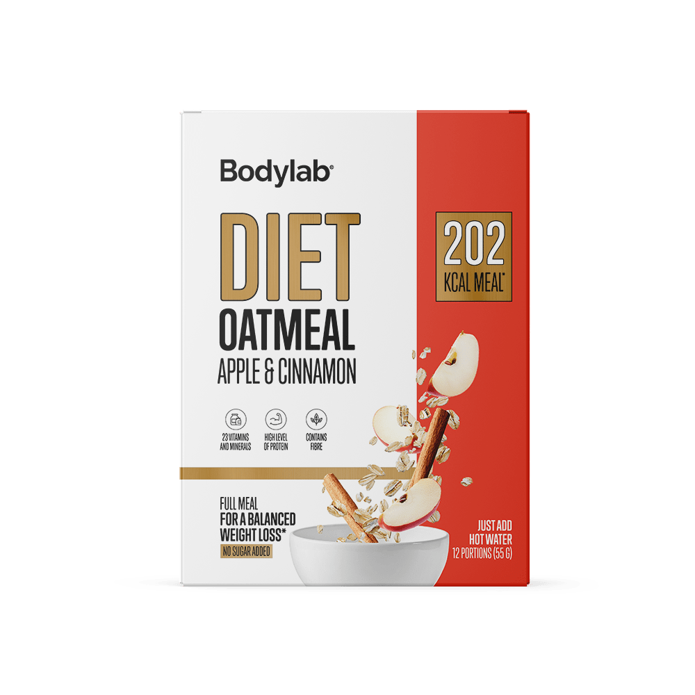 Se Bodylab Diet Oatmeal - apple & cinnamon, 12x55 g hos Ren-velvaereshop.dk