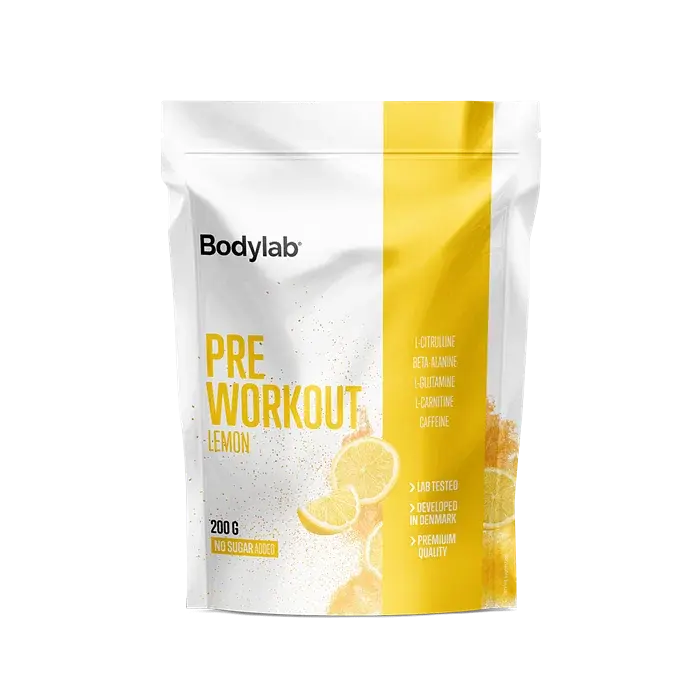 Se Bodylab Pre Workout - lemon, 200g hos Ren-velvaereshop.dk