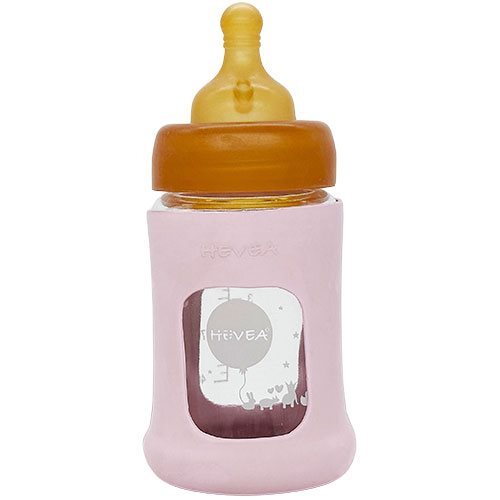 Hevea Baby Glas sutteflaske Wide Neck 150ml, Powder Pink